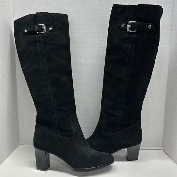 Michael Kors Tall Knee High Boots High Heeled Suede Side Zip Black Size 9.5 - Picture 1 of 11